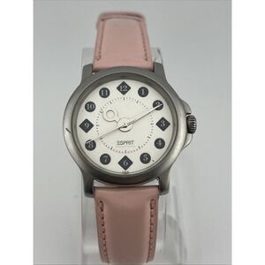 Vintage Espirit Watch Women 35mm Silver Case Pink Leather Band-‎ New Battery